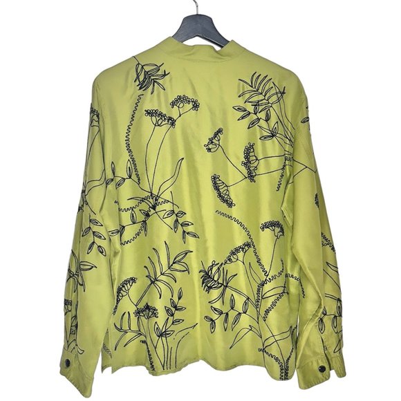 Nancy Bolen City Girl Green Silk Floral Embroidered Long Sleeve Blouse L - Picture 2 of 7
